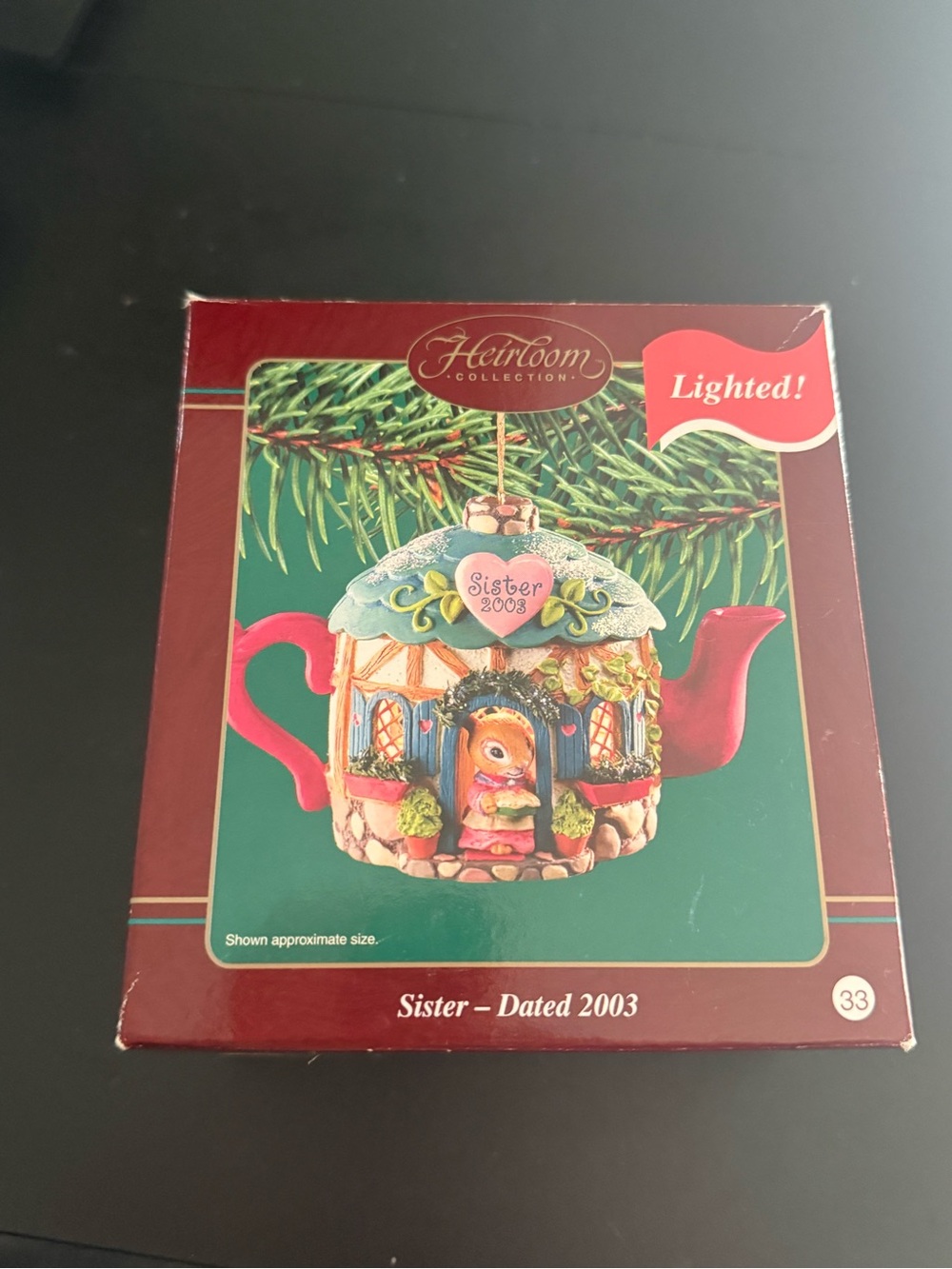 Lighted 'Sister - Dated 2003' Red Teapot Ornament